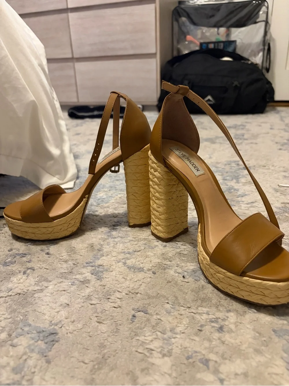 Steve Madden Tan Braided-Platform Strappy Heels